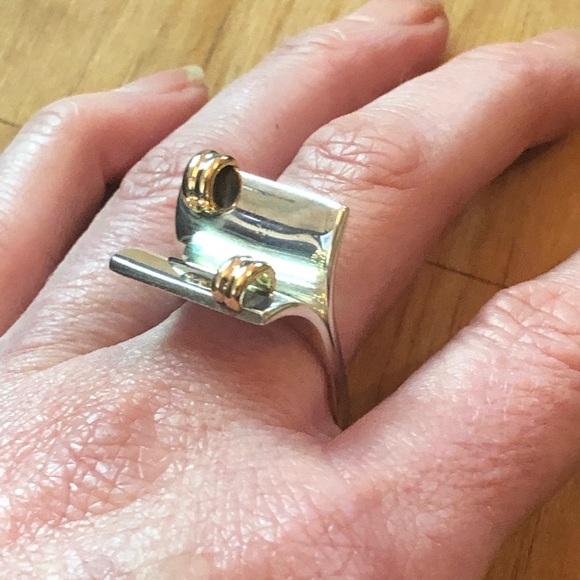 14kt solid Y Gold Sterling Silver Modern Ring